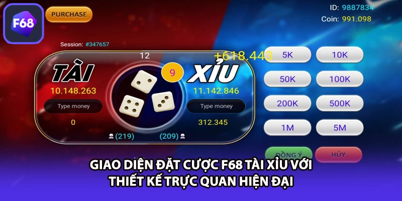Giao diện đặt cược F68 tài xỉu với thiết kế trực quan hiện đại